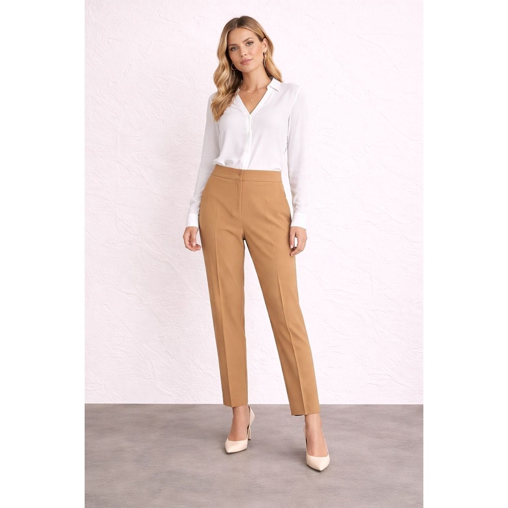 DONNA KARAN NY Pants Size 6 Beige Slim Stretch Straight Cropped Women's Trousers